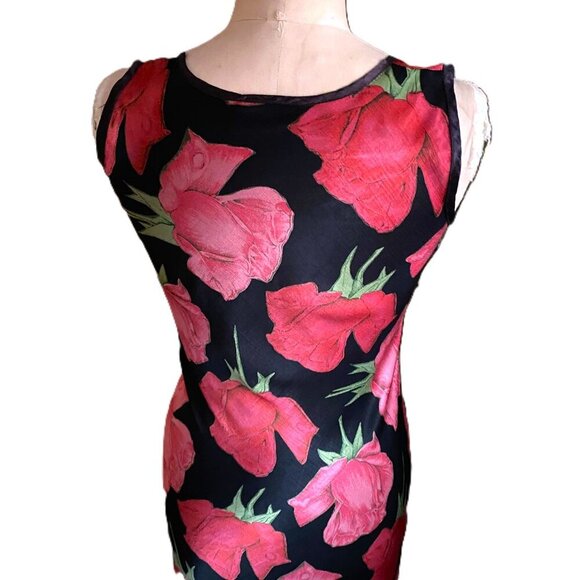 Vintage 90s Y2K Miss Selfridges slip dark florals fitted satin dress - Picture 7 of 16